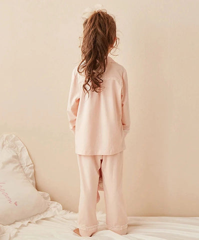 Girls Lolita Turndown Collar Pajama Set – Long Sleeve Top & Pants