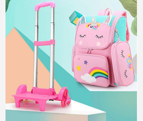 School Rolling Backpack for Girls with Pencil Case and Lunch Bag