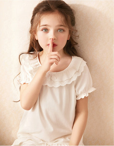 Summer Lolita Cotton Lace Pajama Set – Short Sleeve Sleepwear