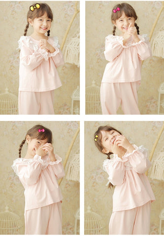 Kid's Pink Pajama Set Sleepwear – Long Sleeve Top + Pants for Girls