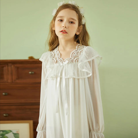 Girl’s Lolita Mesh Princess Sleepshirt – Royal Lace Victorian Nightgown