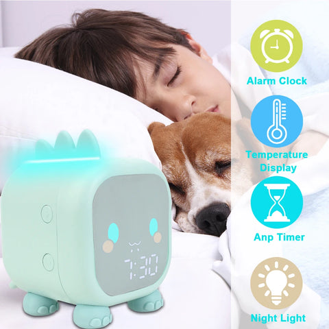 Dinosaur Kids LED Alarm Clock - With Night Light and Temperature Display