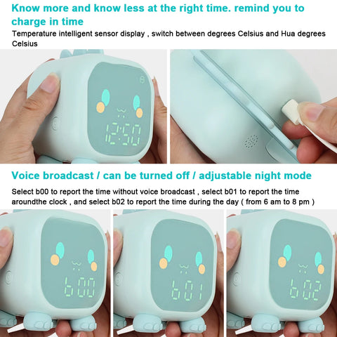 Dinosaur Kids LED Alarm Clock - With Night Light and Temperature Display