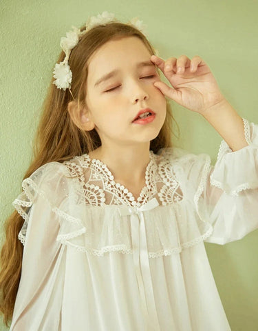 Girl’s Lolita Mesh Princess Sleepshirt – Royal Lace Victorian Nightgown
