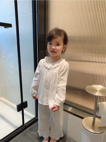 Cute Girl's Lolita Round Neck Cotton Crepe Pajama Set - Toddler & Kids Sleepwear