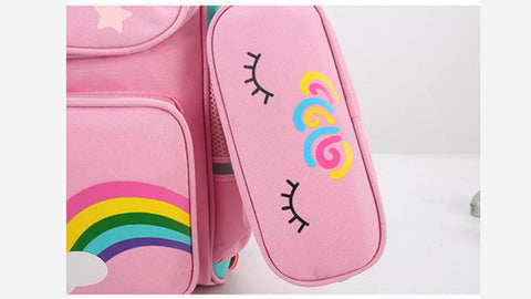 School Rolling Backpack for Girls with Pencil Case and Lunch Bag