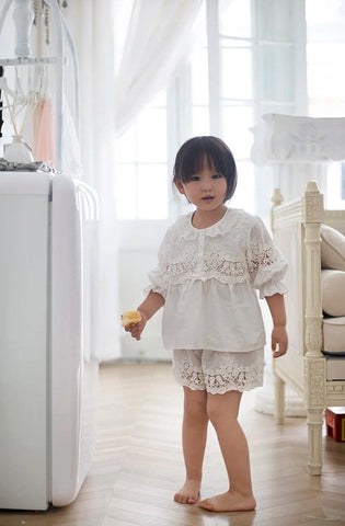 Lolita Pajama Set – Lace Embroidered Tops & Shorts for Girls