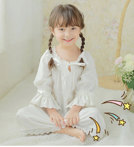 Cute Children's Lolita White Princess Dress Sleepshirt - Vintage Ruffles Nightgown for Kids