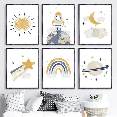 Space-Themed Canvas Prints - Elevate Your Kids Room! Teeny Pandas