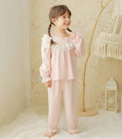 Kid's Pink Pajama Set Sleepwear – Long Sleeve Top + Pants for Girls