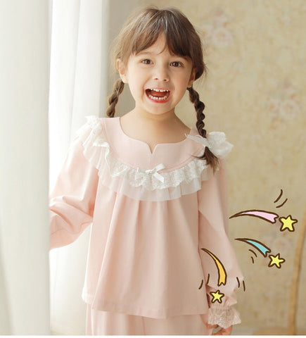 Kid's Pink Pajama Set Sleepwear – Long Sleeve Top + Pants for Girls