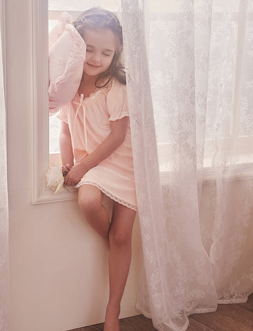 Summer Girls Lolita Dress – Vintage Princess Sleepshirt with Short Sleeves