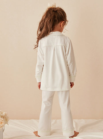 Girls Lolita Turndown Collar Pajama Set – Long Sleeve Top & Pants