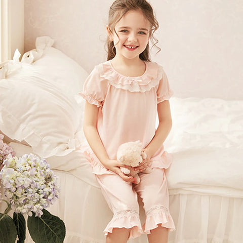 Summer Lolita Cotton Lace Pajama Set – Short Sleeve Sleepwear
