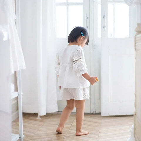 Lolita Pajama Set – Lace Embroidered Tops & Shorts for Girls