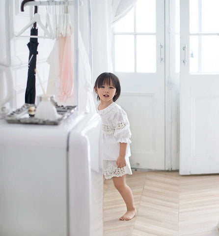 Lolita Pajama Set – Lace Embroidered Tops & Shorts for Girls
