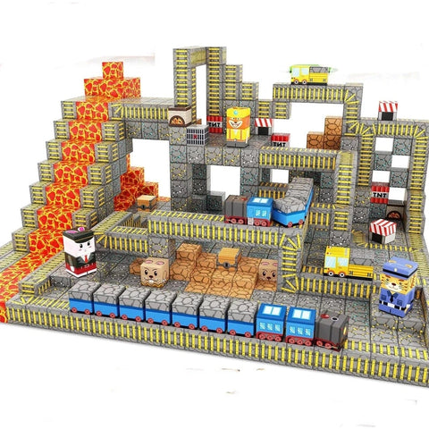 Lava-Themed Train Station Magnetic Building Blocks Set - 109 Pieces Teeny Pandas