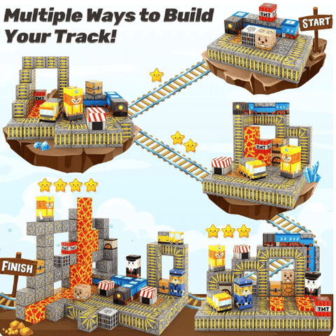Lava-Themed Train Station Magnetic Building Blocks Set - 109 Pieces Teeny Pandas