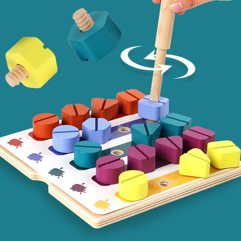 Montessori Wooden Screw and Color Relationship Toy – Educational and Fun Teeny Pandas