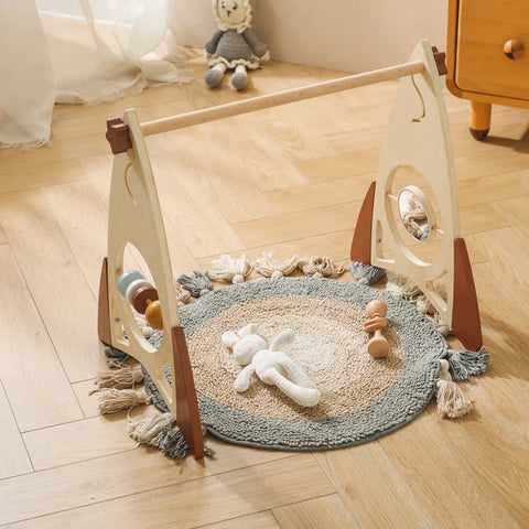 Rocket-Themed Baby Gym with Wooden Rattle Toys Teeny Pandas