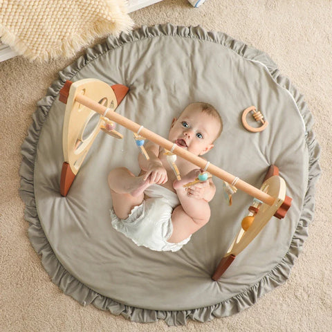 Rocket-Themed Baby Gym with Wooden Rattle Toys Teeny Pandas