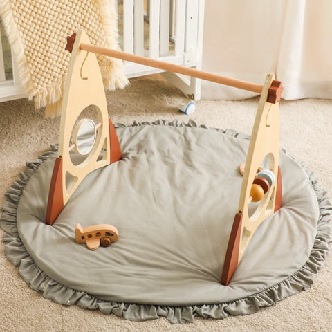 Rocket-Themed Baby Gym with Wooden Rattle Toys Teeny Pandas