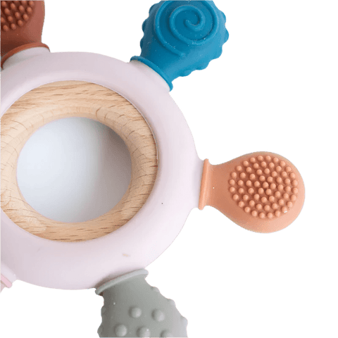 Rudder-Shaped Silicone Baby Teether with Removable Wooden Ring Teeny Pandas