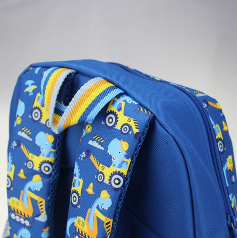 Cool Children's Schoolbag for Boys – Blue Construction Car Backpack for 4-7 Years