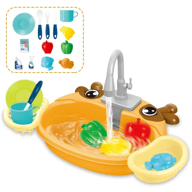 Interactive Kids' Kitchen Sink Playset with Real Water Flow Teeny Pandas
