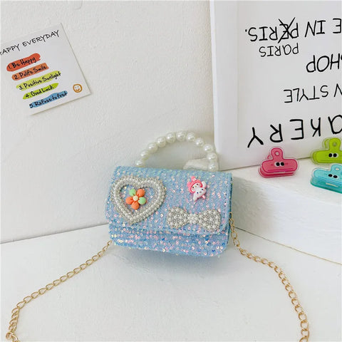 Pearl Beaded Bow Sequin Handbags for Girls