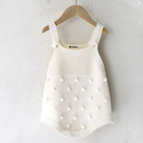 Summer Baby Girl Knitting Romper and Hat – Sleeveless Solid Color Jumpsuit