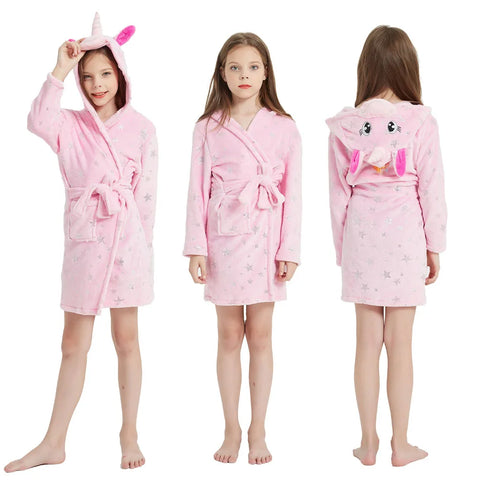 Kids Flannel Bathrobe for Girls – Cute Unicorn & Animal Themed Robe