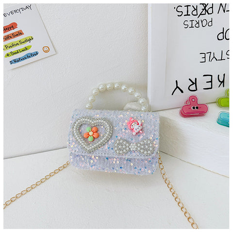 Pearl Beaded Bow Sequin Handbags for Girls