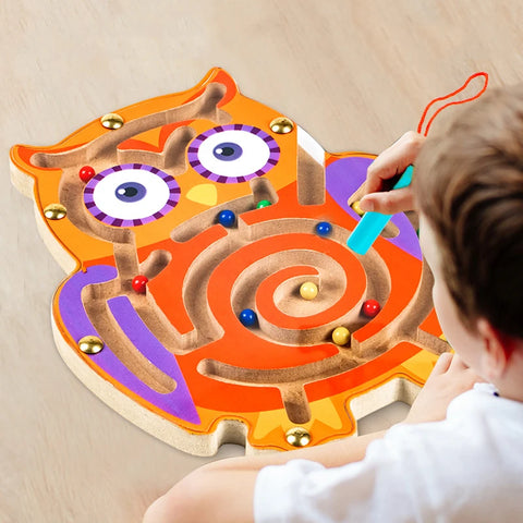 Wooden Educational Magnetic Maze Toy for Kids - Montessori Pen & Bead Game