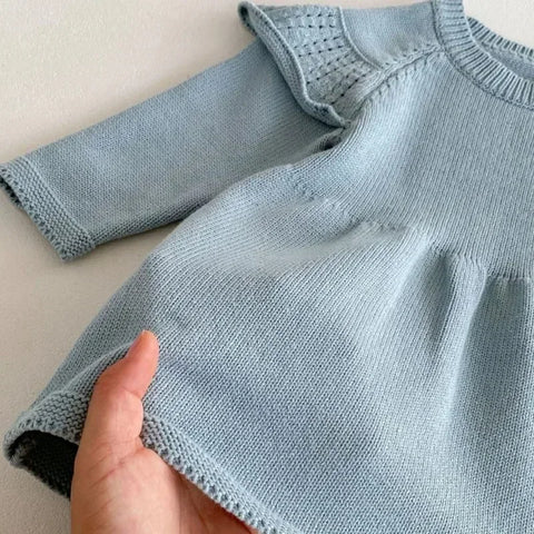 Girls Ruffle Knitted Wool Long Sleeve Dress - Autumn Sweater Dress