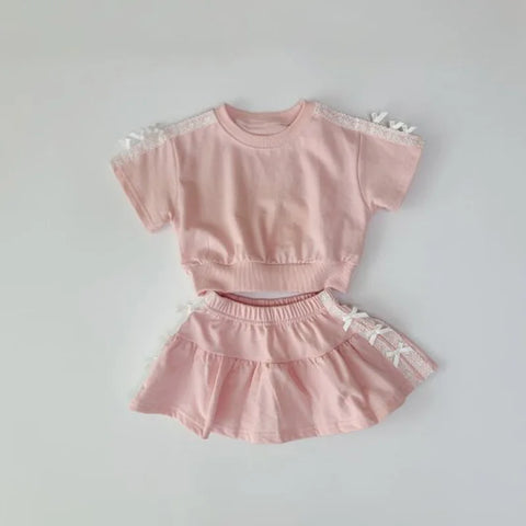 Baby Girls Lace T-Shirt & Skirt Set – Fashionable Kids Summer Two-Piece Outfit