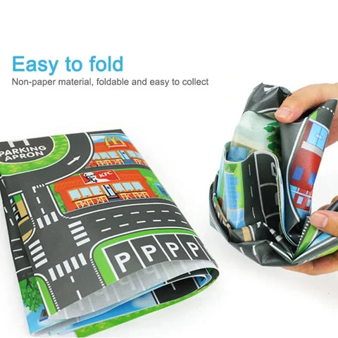 Traffic Playmat with Roads, Parking, and Cityscape Design for Kids Teeny Pandas