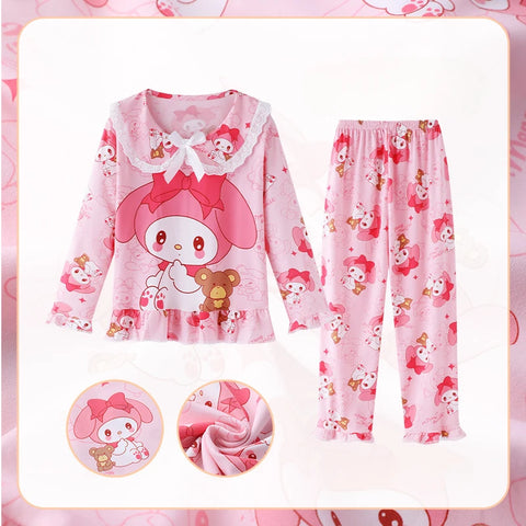 Kawaii Kids Pajama Set – Soft Lace Bow Print Sleepwear