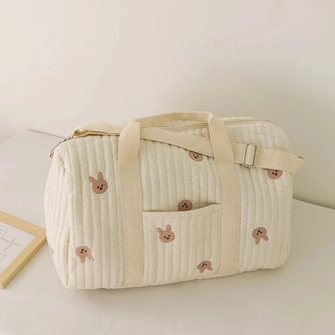 Embroidered Handheld Shoulder Bag – Cute Cartoon Large Capacity Mommy Bag for Parent and Child