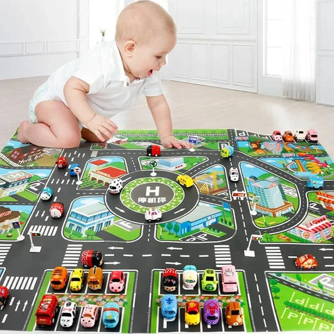 Traffic Playmat with Roads, Parking, and Cityscape Design for Kids Teeny Pandas
