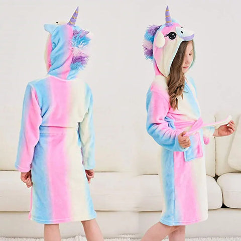 Hooded Bathrobe for Kids – Unicorn Anime Cartoon Towel