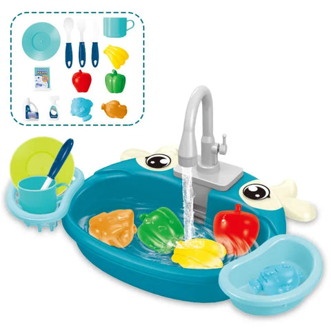 Interactive Kids' Kitchen Sink Playset with Real Water Flow Teeny Pandas