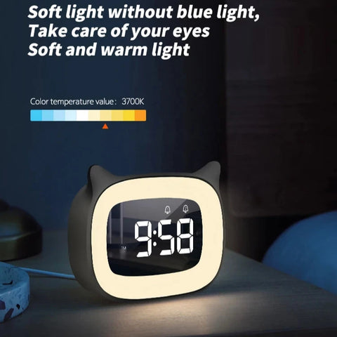 Cat Shape LED Digital Alarm Clock - With Voice Control and Night Light