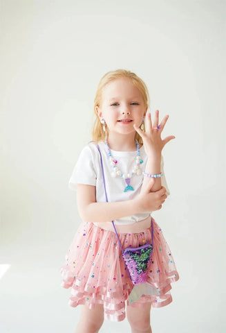 Cute Pearl Bracelet, Necklace, and Fishtail Crossbody Bag Set for Girls