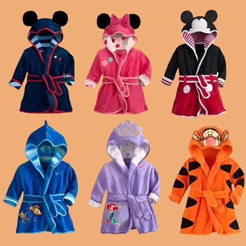 Kids Cartoon Bathrobe – Soft Hooded Flannel Bathrobe with Animal Ears
