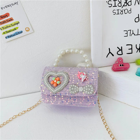 Pearl Beaded Bow Sequin Handbags for Girls