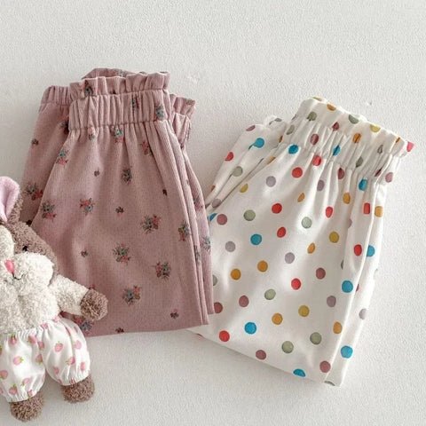 Spring New Children’s Polka Dot Harem Pants – Korean Style Floral Jogger Sweatpants