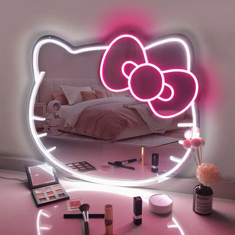 Neon Sign Wall Decor Makeup Mirror - With Light for Kid’s Room and Living Room
