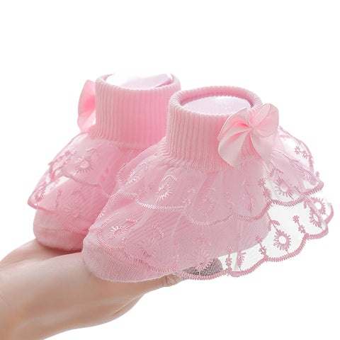 Baby Girls Ruffle Lace Socks – Soft Cotton Princess Dress Socks with Bow