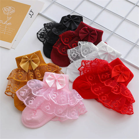 Baby Girls Ruffle Lace Socks – Soft Cotton Princess Dress Socks with Bow